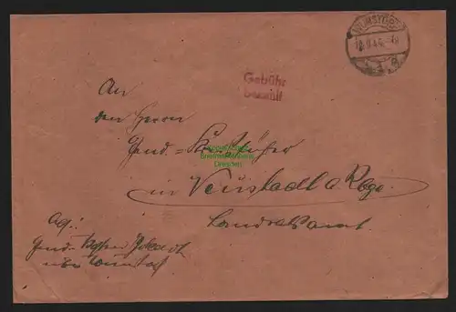 B10422 Brief BAZ Gebühr bezahlt 1948 Wunstorf nach Neustadt am Rübenberge