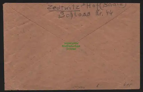 B10404 Brief BAZ Gebühr bezahlt 1946 Hof Saale nach Stadum Flensburg