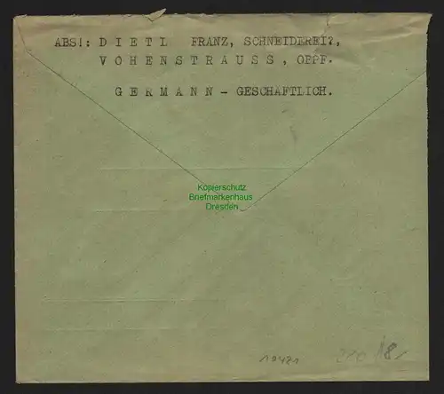 B10421 Brief BAZ Gebühr bezahlt 1945 Vohenstrauß bayr. Ostmark nach München