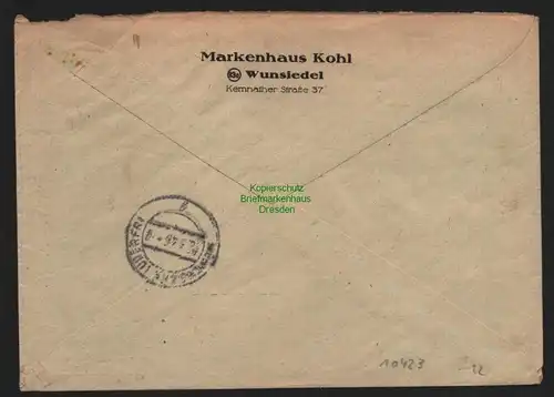 B10423 Brief BAZ Gebühr bezahlt 1946 Wunsiedel Einschreiben nach Münchberg Ofr.