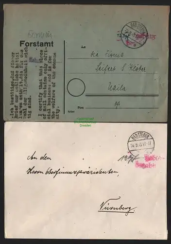 B10427 2x Brief BAZ Gebühr bezahlt 1945 Bad Steben nach Nünberg Naila Ofr.