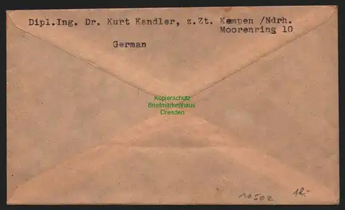 B10502 Brief BAZ Gebühr bezahlt Kempen Niederrhein 1945 nach Wesseling