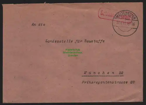 B10492 Brief BAZ Gebühr bezahlt 1946 Waltenhofen nach München