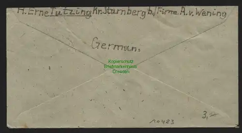 B10483 Brief BAZ Gebühr bezahlt 1945 Tutzing nach Marktheidenfeld