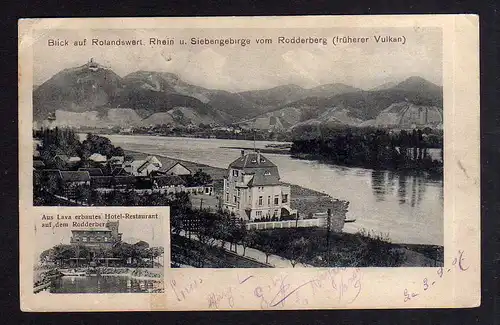 99377 AK Rolandswerth Rhein Rodderberg 1907 Lava Hotel Restaurant Bahnpost