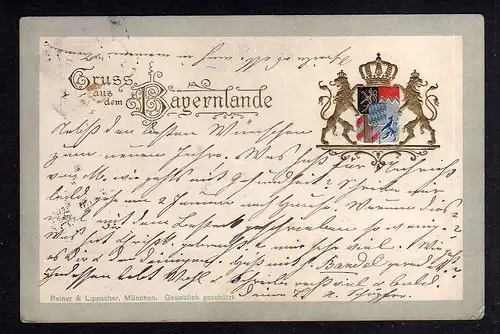 98895 AK Wappenprägekarte 1899 Bayern Gruss aus dem Bayernlande