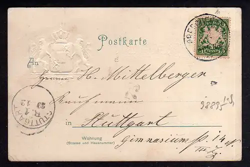 98895 AK Wappenprägekarte 1899 Bayern Gruss aus dem Bayernlande