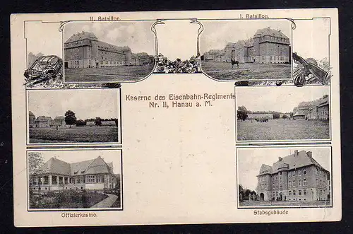 98268 AK Hanau Kaserne des Eisenbahn Regiments Nr. II um 1910 Stabsgebäuder Offi