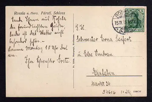 97616 AK Rossla a. Harz 1915 Fürstl. Schloss