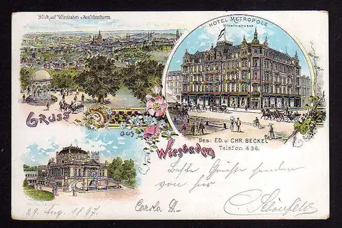96788 AK Wiesbaden Litho 1897 Hotel Metropole Ed. Beckel