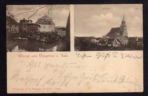 96997 AK Trzebiatów Treptow an der Rega Kirche Wassermühle 1900