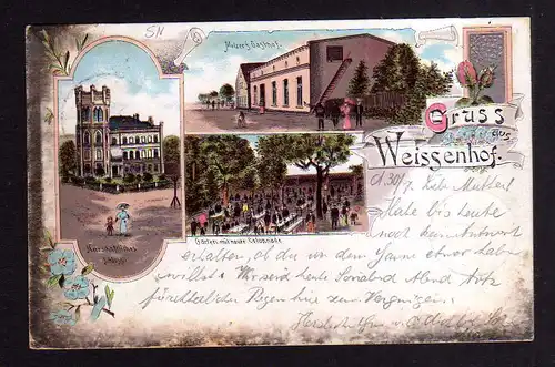 96986 AK Liegnitz Weissenhof 1898 Litho Melzers Gasthof Schloss Garten Colonade