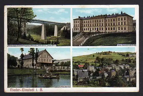 96448 AK Nieder Einsiedl Böhmen Neuer Bahnhof Altes Gericht Eisenbahnbrücke 1908