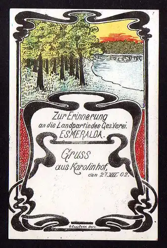 94533 AK Berlin 1902 super Jugendstil Karte Gesangsverein Esmeralda Karolinhof
