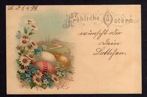 94862 AK Litho 1899 Berlin Paketfahrt Fröhliche Ostern 1. April Ostereier Blumen