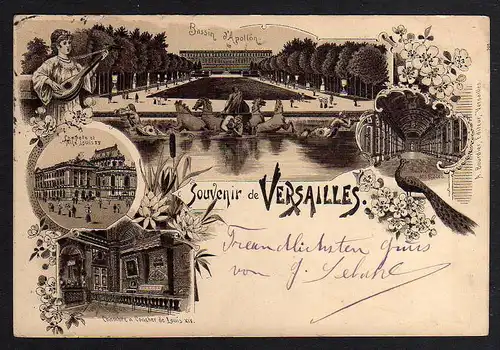 88226 AK Versailles Litho Bassin Apollon Pfau um 1900