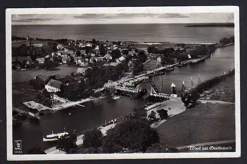 86028 AK Wieck bei Greifswald Luftbild Fliegeraufnahme Ryck Zugbrücke 1940