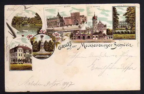 86482 AK Litho Mecklenburger Schweiz 1897 Schloß Basedow Remplin Malchin Ivenack