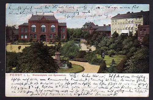 83742 AK Forst Lausitz Bismarckplatz und Gymnasium um 1905