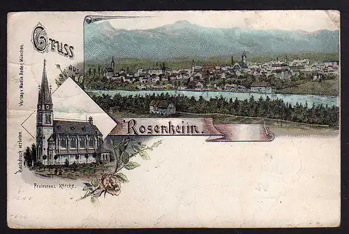 82878 AK Rosenheim Litho Kirche 1897