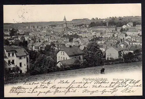 82983 AK Markneukirchen von Süden 1902 Bahnpost Chemnitz Aue Adorf