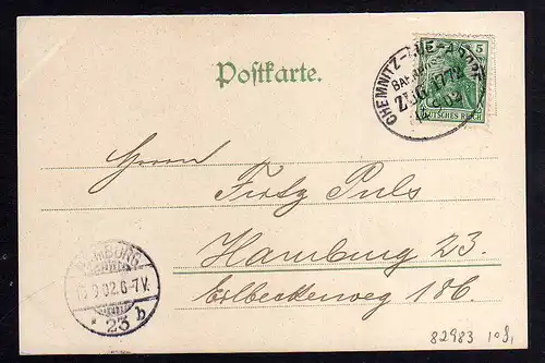 82983 AK Markneukirchen von Süden 1902 Bahnpost Chemnitz Aue Adorf