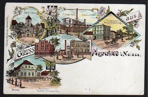 81609 AK Neuland bei Neisse Nysa Litho um 1900 Gasthof Eisengießerei Kirche