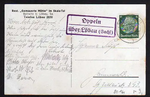 80161 AK Bellwitz bei Löbau Restaurant Gemauerte Mühle Skala Tal 1937