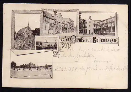 79723 AK Boltenhagen 1898 5 Ansichten Badewagen Kirche