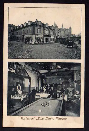 79835 AK Meissen Restaurant zum Horn Billard Schlachtfest Pianino Gasthaus 1915