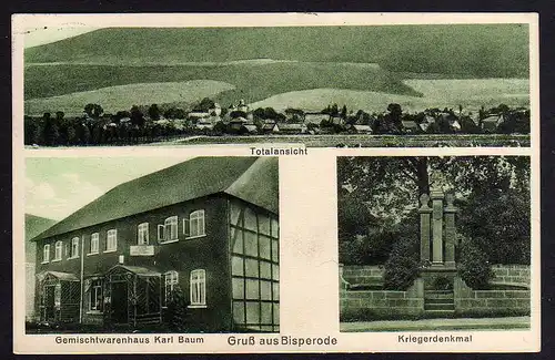 79625 AK Bisperode 1929 Gemischtwarenhaus Karl Baum Kriegerdenkmal