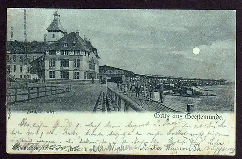 78859 AK Geestemünde Bremerhaven 1901 Mondscheinkarte Fischereihafen Packhalle