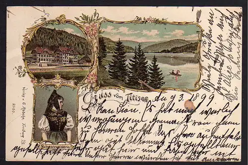 78469 AK Titisee Litho 1899 Hotel zum Bären Schwarzwälderin in Tracht