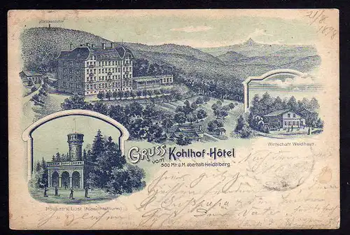 78470 AK Kohlhof Hotel oberhalb Heidlberg 1898 Wirtschaft Waldhaus Aussichtsturm