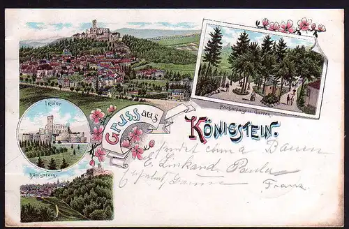 77662 AK Könistein Taunus 1892 Litho Ruine Parkanlage u. Garten