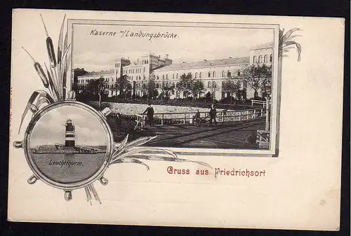 77727 AK Friedrichsort Kiel Leuchtturm Kaserne Landungsbrücke 1900