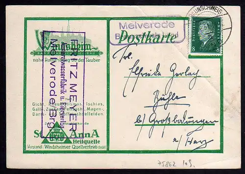 75862 AK Natursole Bad Windsheim Tafelwasser Reklamekarte Melverode 1931