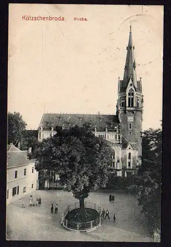 74768 AK Kötzschenbroda Kirche Platz mit Baum 1911 Brück & Sohn