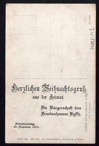 74883 AK Frankenhausen Kyffhäuser Markt Ratskeller Gaststätte Weihnachten 1914