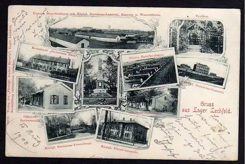 74823 AK Lager Lechfeld 1900 Artillerie Infanterie Restaurant Steinernes Haus