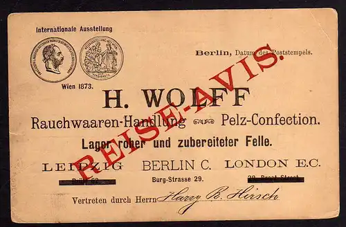 74189 AK Helsinki Helsingfors 1897 Reise Avis Rauchwaaren Handlung Berlin H. Wol