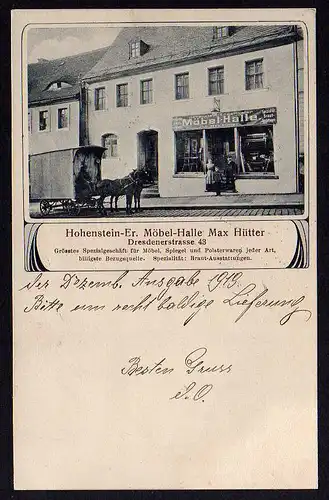73001 AK Hohenstein-Ernstthal 1920 Möbel halle Max Hütter Dresdenerstrasse 43