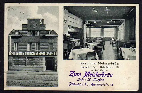 71748 AK Plauen Vogtland Bahnhofstr. 78 Restaurant Meisterbräu 1933