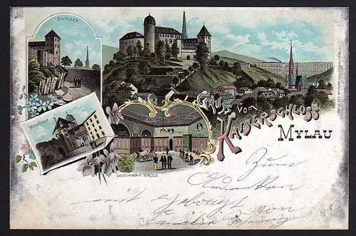 70420 AK Litho Mylau Kaiserschloss Zwinger 1900