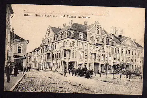 60788 AK Mitau Stadt Sparkasse u. Polizei Gebäude Feldpost 1916