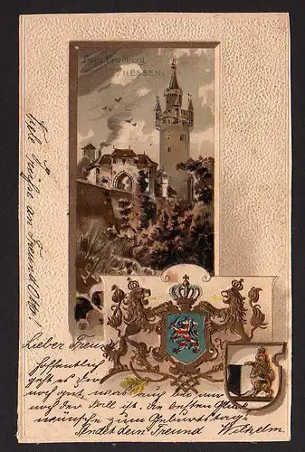 60277 AK Burg Friedberg Hessen Wappen 1905 aufwendig geprägt