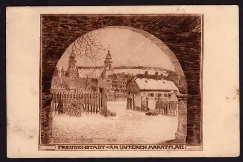 38565 AK Freudenstadt 1916 Künstlerkarte Am unteren Marktplatz