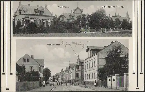 23268 AK Naunhof Sachsen Waldstrasse Gartenstrasse 1910, gelaufen