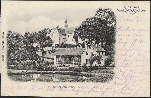 23626 AK Schönfeld Pfaffroda Erzg. Schloss, gelaufen 1908