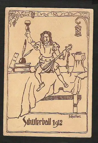 22246 AK Löbau Künstlerkarte Schülerball1912  Scheller ", gelaufen 1912"